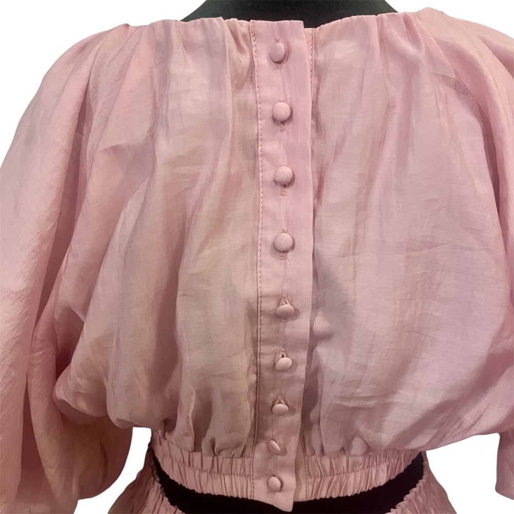 Kourt Pink Puff Sleeve Coquette Faux Two-Piece Dress - Tencel Blend, Size M - Picture 5 of 10